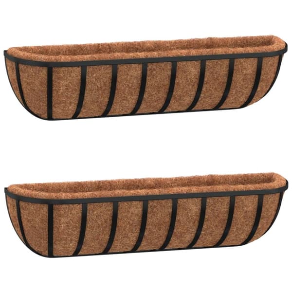 Krukfat och brickor - Living Blomlådor 2 st med kokosfibrer svart 61x19x16 cm stål