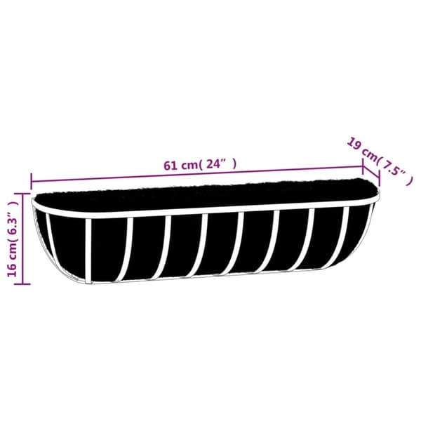 Krukfat och brickor - Living Blomlådor 2 st med kokosfibrer svart 61x19x16 cm stål