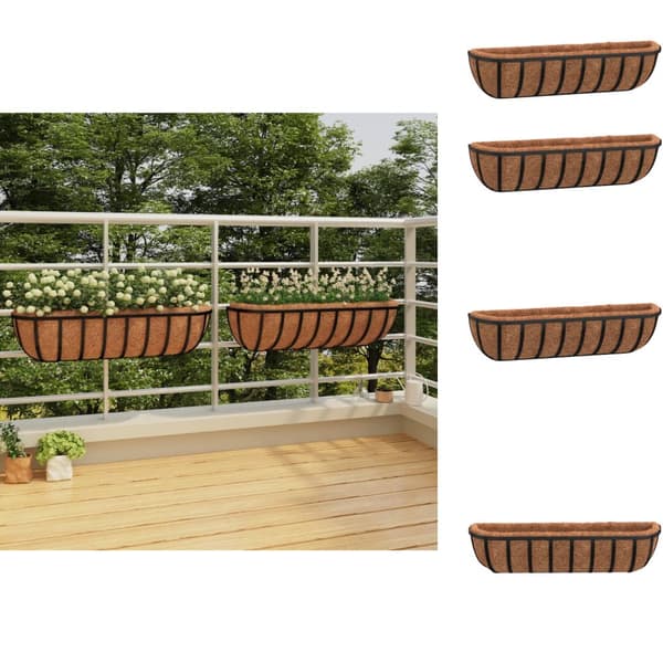 Krukfat och brickor - Living Blomlådor 2 st med kokosfibrer svart 61x19x16 cm stål