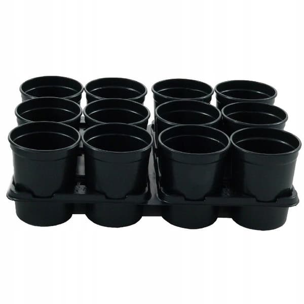 Rund plastikpotte sort 12 stk. + bakke