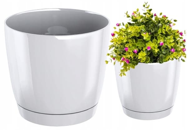 Coubi rund urtepotte med underkop, hvid, 13,5x12,4 cm