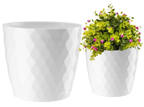 Rund blomkruka i plast vit 20 cm Cristal