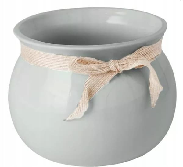 Keramisk blomkruka med band, grå, 16 cm