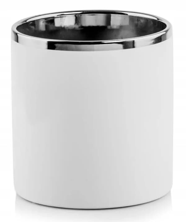 Keramisk låg hvid-sølv cylinder 16 cm