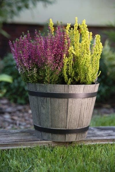 Rund blomkruka, träimitation, ljusgrå, 40 cm, Madeira