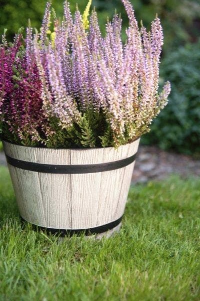 Rund blomkruka, träimitation, ljusgrå, 40 cm, Madeira