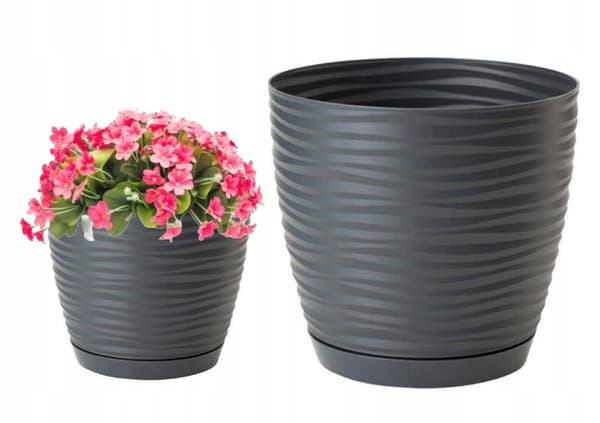 Urtepotte med underkop rund plastik grafit 12,7x11,8cm