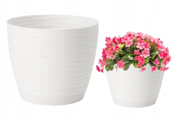 Urtepotte med underkop rund plastik hvid 14,7x13,65cm