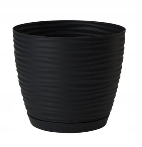 Urtepotte med underkop, plastik, sort, 16,7x15,4 cm, Sahara