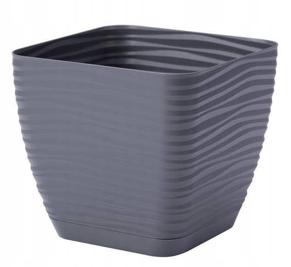Blomkruka med fat, fyrkantig, plast, grafit, 16,7x15,4 cm, Sahara