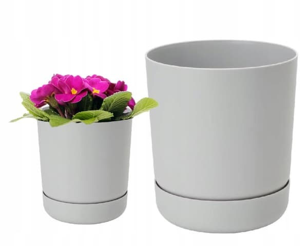 Plastik urtepotte med fod 13x14,6 cm platin mat