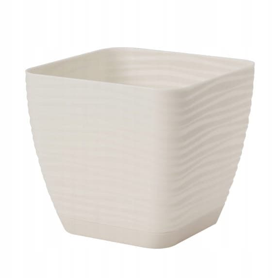 Urtepotte med underkop, cremefarvet, 22,6x20,9 cm, plastik, firkantet