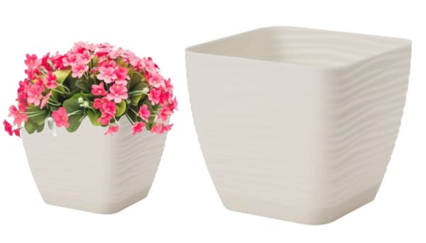 Urtepotte med underkop, cremefarvet, 22,6x20,9 cm, plastik, firkantet