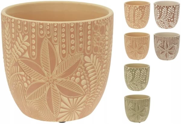 Keramisk blomkruka med etnisk ornament 13,5x12,5 cm Dekorativt lock