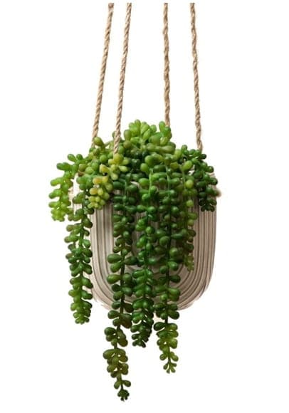 Hängande keramikblomkruka 12,8x13,6 cm krämfärgad med jutesnören