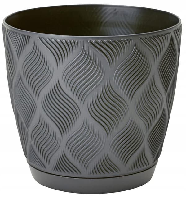Antracit øko urtepotte 21x22,5cm klassisk plastik med Flow Petit underkop