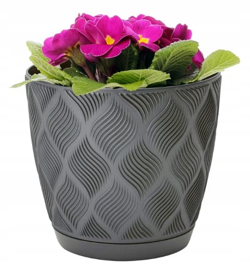 Antracit øko urtepotte 21x22,5cm klassisk plastik med Flow Petit underkop