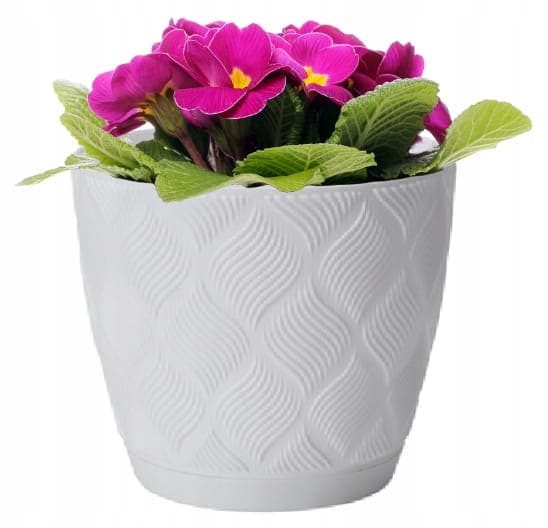 Hvid øko urtepotte 24,5x26cm klassisk moderigtig plastik urtepotte med underkop Flow Petit
