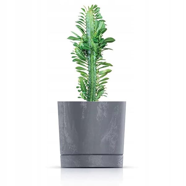 Harmaa betonimainen kukkaruukku 23,9x23,1cm, muovia, elegantti Tubo P