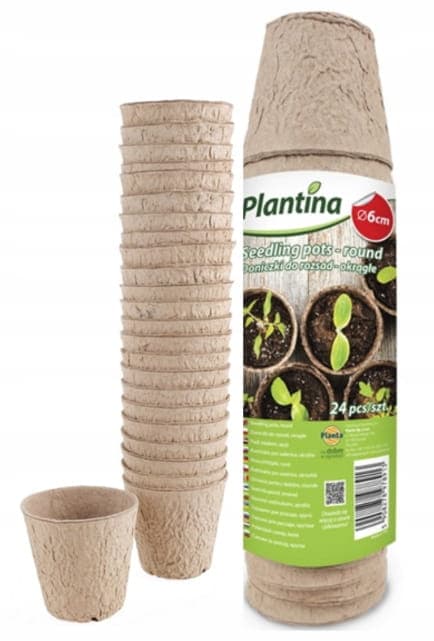 Sæt med 24 runde kimplanter, 6 cm, bionedbrydelige, 100% naturlige