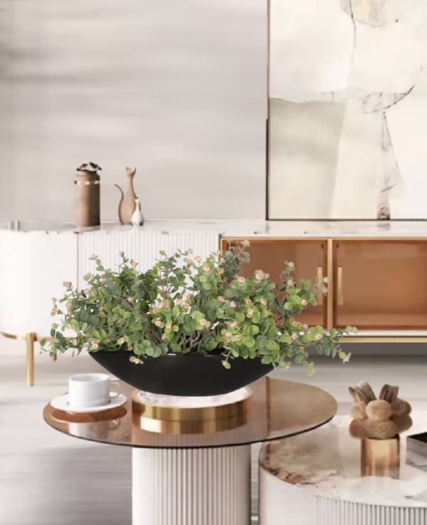 BLOMSTERPOTTE KERAMISK LÅG SORT BÅD STOR DEKORATION