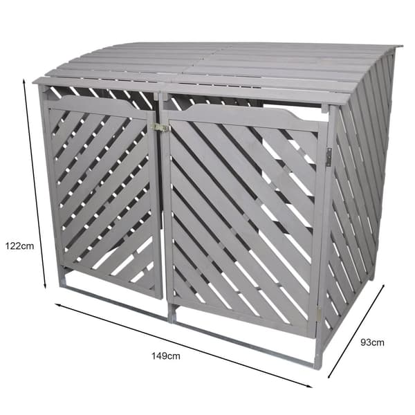 Förråd för 2 x 240 Liter Soptunnor med Lock Gråmålat Granträ Förvaringsbod Bod Skjul Trädgård Trädgårdskjul Utomhus Förvaring Låsbar + Monteringskit