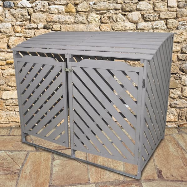 Förråd för 2 x 240 Liter Soptunnor med Lock Gråmålat Granträ Förvaringsbod Bod Skjul Trädgård Trädgårdskjul Utomhus Förvaring Låsbar + Monteringskit