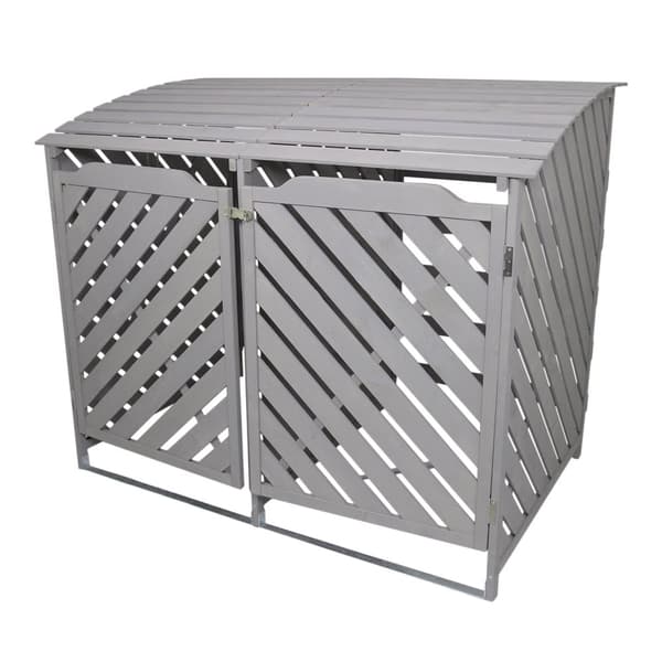 Förråd för 2 x 240 Liter Soptunnor med Lock Gråmålat Granträ Förvaringsbod Bod Skjul Trädgård Trädgårdskjul Utomhus Förvaring Låsbar + Monteringskit