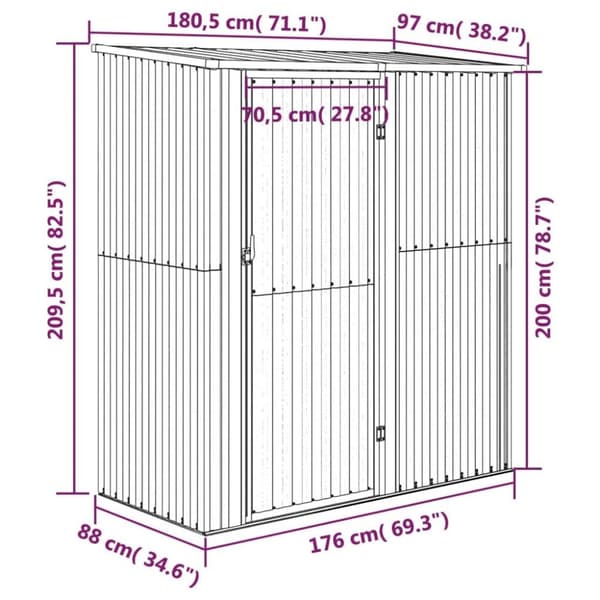 vidaXL Trädgårdsskjul grön 180,5x97x209,5 cm galvaniserat stål