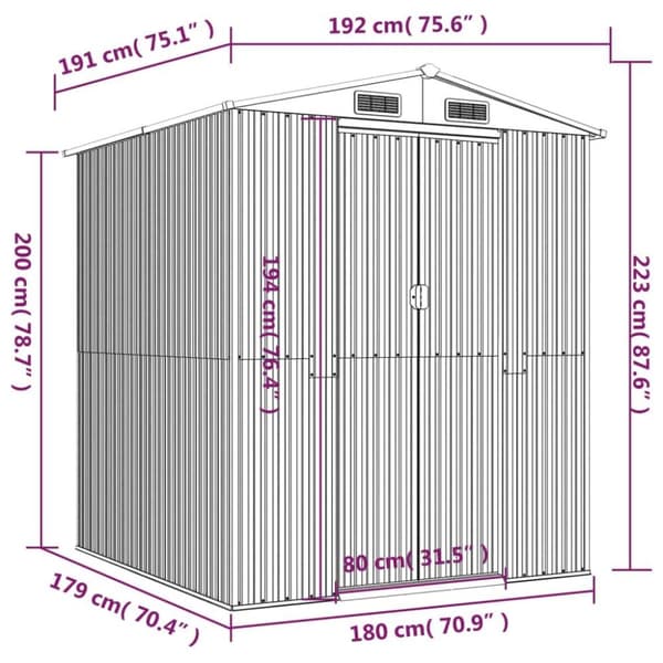 vidaXL haveskur 192x191x223 cm galvaniseret stål antracitgrå