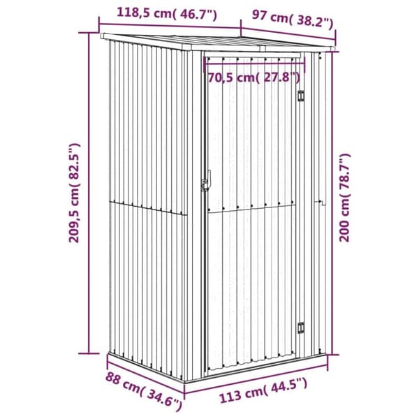 vidaXL Trädgårdsskjul antracit 118,5x97x209,5 cm galvaniserat stål