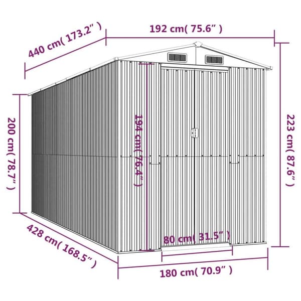 vidaXL Trädgårdsskjul antracit 192x440x223 cm galvaniserat stål