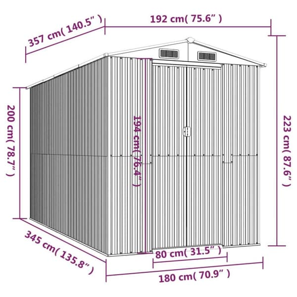 vidaXL Trädgårdsskjul antracit 192x357x223 cm galvaniserat stål