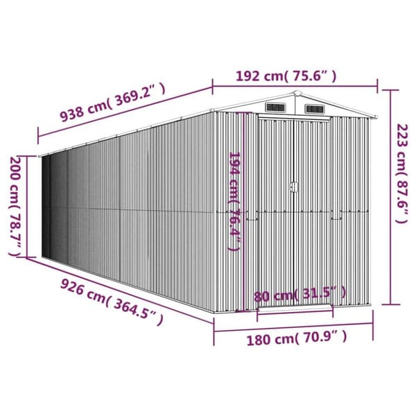vidaXL Trädgårdsskjul antracit 192x938x223 cm galvaniserat stål
