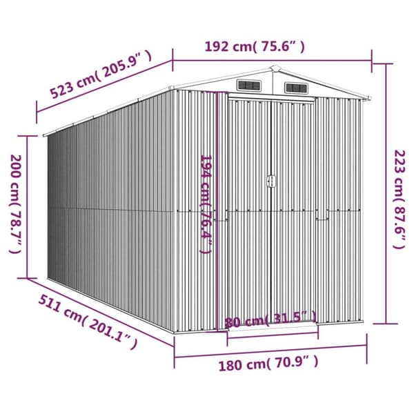 vidaXL Trädgårdsskjul grön 192x523x223 cm galvaniserat stål
