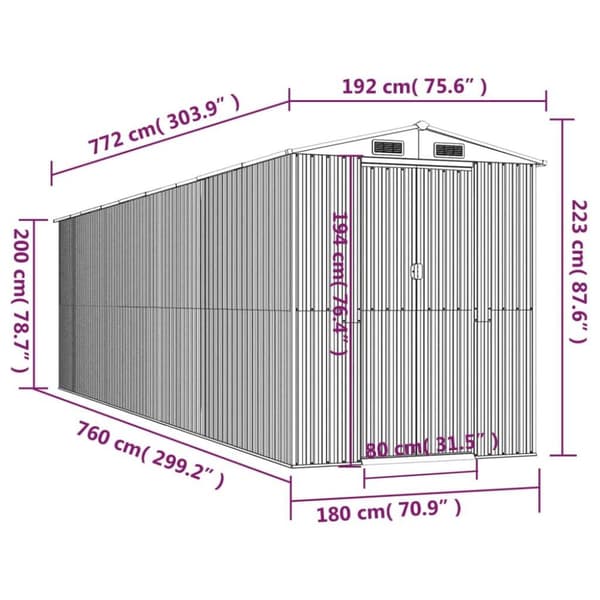 vidaXL Trädgårdsskjul grön 192x772x223 cm galvaniserat stål
