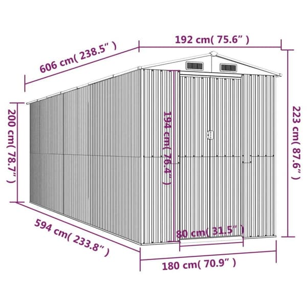 vidaXL Trädgårdsskjul grön 192x606x223 cm galvaniserat stål
