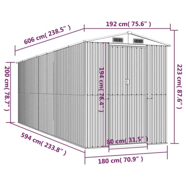 vidaXL Trädgårdsskjul ljusbrun 192x606x223 cm galvaniserat stål