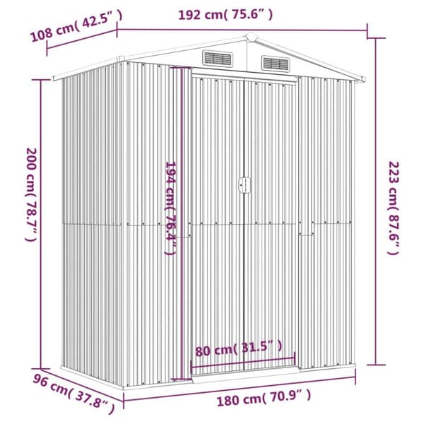 vidaXL haveskur 192x108x223 cm galvaniseret stål grøn
