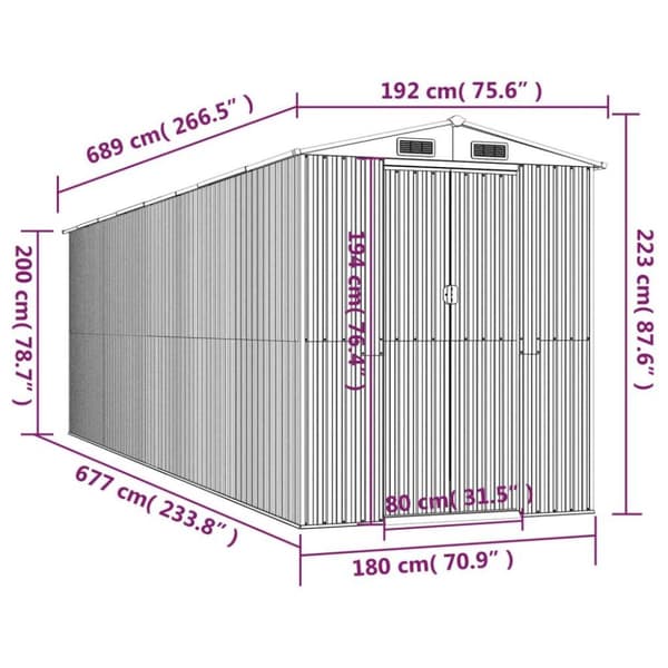 vidaXL haveskur 192x689x223 cm galvaniseret stål grøn