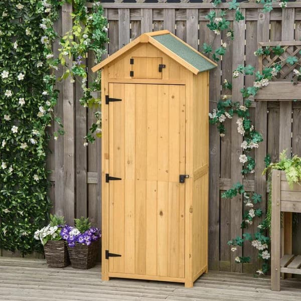 Rootz Haveskab - Haveskur - Redskabsskur - Redskabsskur med hylder - Asfalttag - Vindue - Gul + Grøn - 77 x 54,2 x 179 cm