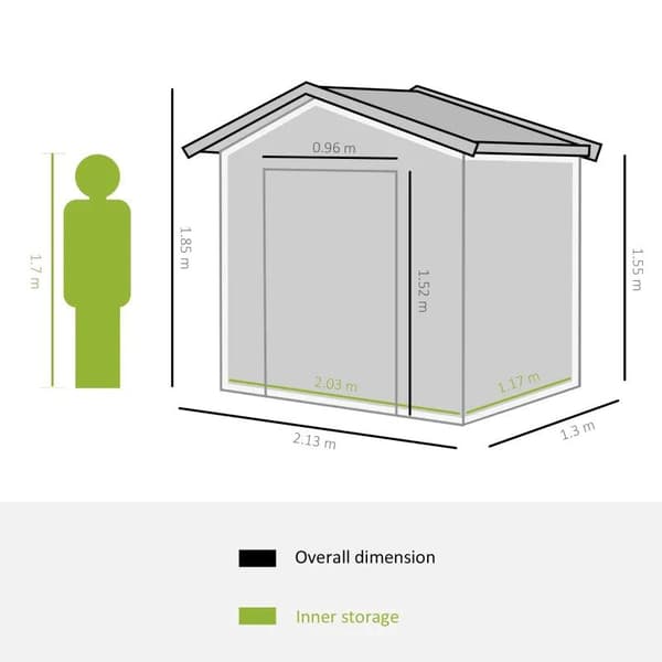 Rootz Haveskur - Redskabsskur - Metalopbevaringsskur med skydedøre - Udendørs opbevaringsskur med fundamentventilation - Gul - 2,13 x 1,30 x 1,85 cm