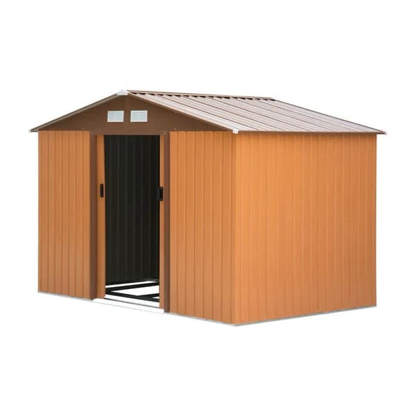 Rootz Haveskur - Redskabsskur - Metalopbevaringsskur med skydedøre - Udendørs opbevaringsskur med fundamentventilation - Gul - 2,77 x 1,95 x 1,92 cm