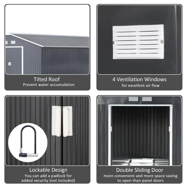 Rootz Haveskur - Opbevaringshaveskur - Skur - Grå - 12,5 X 11,1 fod