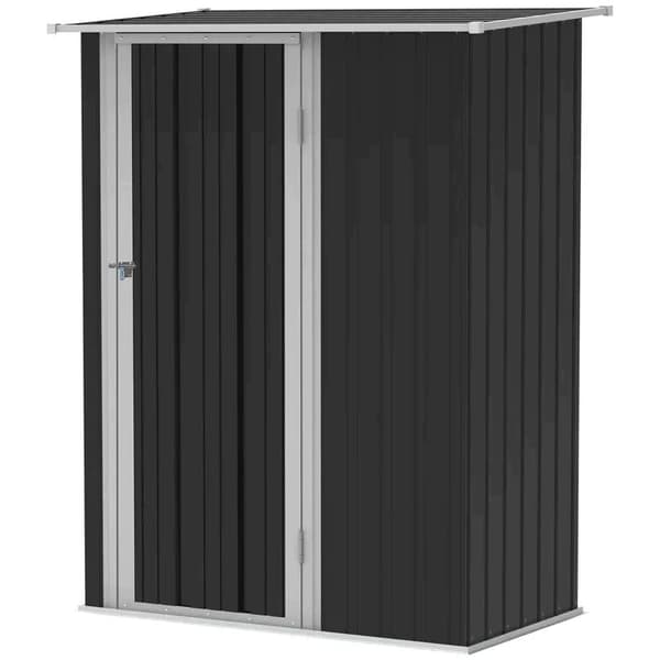 Rootz Trädgårdsbod - Trädgårdsskjul - Trädgårdsförråd i metall - Verktygsskjul - Med sluttande tak - Låsbar dörr - Grå - 142 x 84 x 189 cm