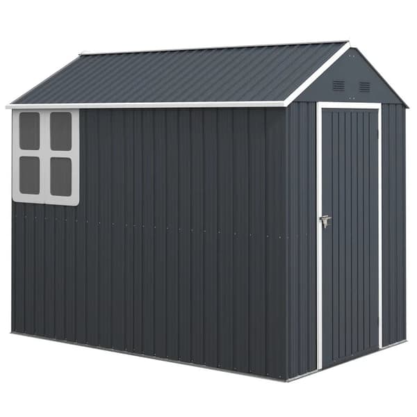 Rootz Haveskur - Metalredskabsskur - Dobbeltdør - Vindue - Udstyrsskab - Cykelgarage - Galvaniseret stål - Polypropylen - Grå - 259L x 172W x 222H cm