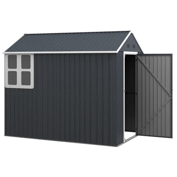 Rootz Trädgårdsbod - Verktygsskjul i metall - Dubbeldörr - Fönster - Utrustningsskåp - Cykelgarage - Galvaniserat stål - Polypropen - Grå - 259L x 172