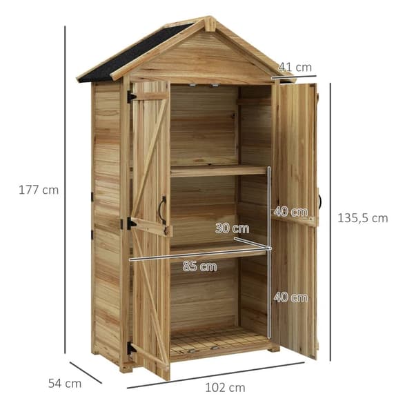 Rootz Puutarhavaja - Vintage Design - Puutarhakaappi - Säänkestävä - 3-kerroksinen muotoilu - Ulkovarastokaappi - Kuusi - Luonnonpuu - 102W x 54D x 17