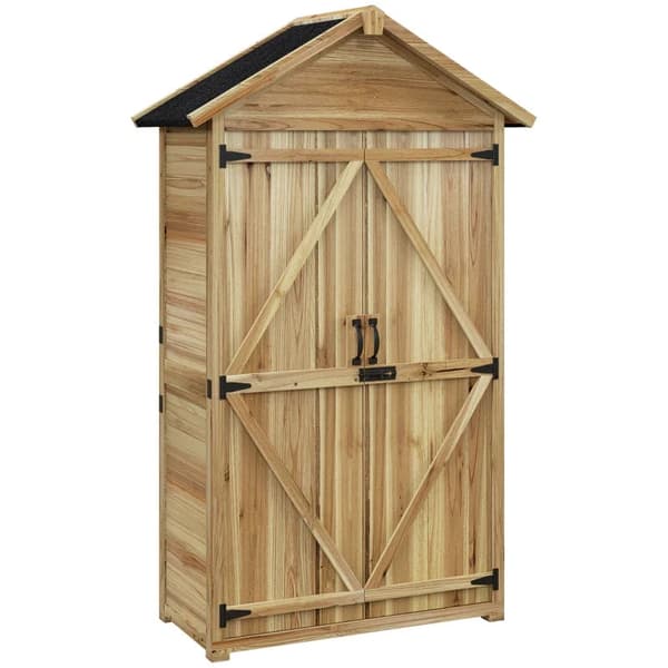 Rootz Puutarhavaja - Vintage Design - Puutarhakaappi - Säänkestävä - 3-kerroksinen muotoilu - Ulkovarastokaappi - Kuusi - Luonnonpuu - 102W x 54D x 17