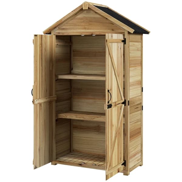 Rootz Puutarhavaja - Vintage Design - Puutarhakaappi - Säänkestävä - 3-kerroksinen muotoilu - Ulkovarastokaappi - Kuusi - Luonnonpuu - 102W x 54D x 17